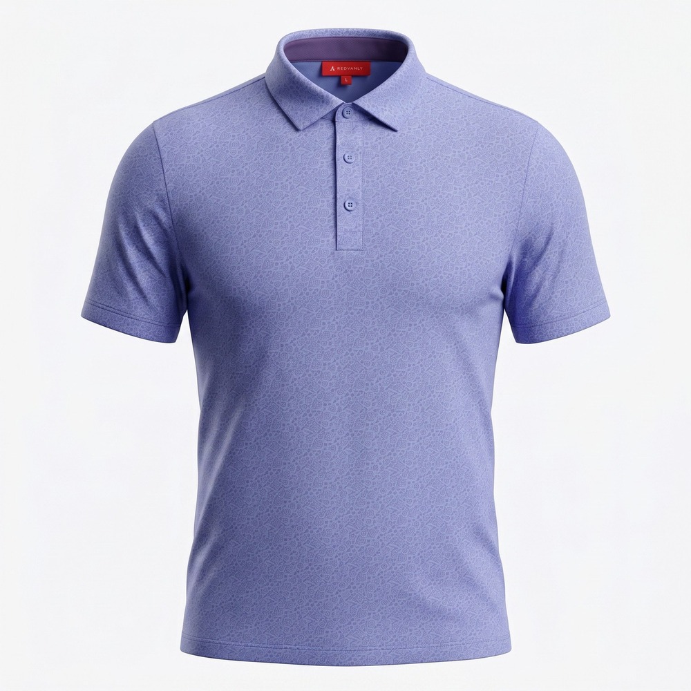 Redvanly Polo Shirt Mens Large Blue Floral Print Performance Golf Short Sleeve